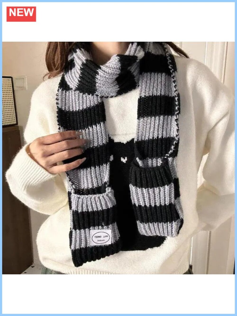 Women's Long Striped Knit Scarf Thick Warm Winter Shawl 160cm